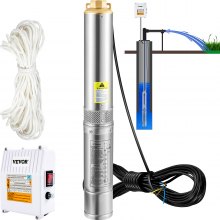 VEVOR Pompa Sommergibile d'Acqua 1100 W Flusso max. 190 L/min per Piscina Giardino Orto Acciaio Inox, Pompa Sommersa per Pozzi Profondi Prevalenza max. 57 m con Scatola Controllo Esterna Cavo da 20 m
