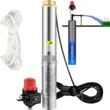 VEVOR Pompa d'Acqua Sommergibile 550W Flusso 50L/min per Piscina Giardino Orto in Acciaio Inox, Pompa Sommersa per Pozzi Profondi 230V Prevalenza Max. 89m, Pompa Pozzo con Interruttore di Pressione