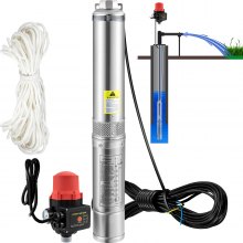VEVOR pompa Sommersa per Pozzo 750W Flusso da 105L/min per Piscina Giardino Orto in Acciaio Inox, Pompa Sommersa per Pozzi 230V Prevalenza Max. 62m, Controllo Automatico
