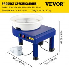 VEVOR Kit 16 Pz Macchina per Argilla Ceramica, 14 Pollici Potenza 450 W 220 V GCJX-008 Macchina per Ruote da Ceramica Pedale Blu per L'Insegnamento Scolastico, studi di Ceramiche e Uso Domestico, ecc