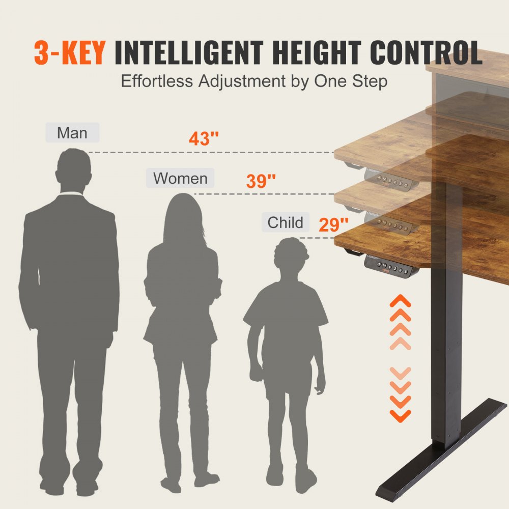 VEVOR Height-Adjustable Electric Desk, 120 x 60 cm Standing Desk, 0.72-1.1 m Adjustable with Memory Control, Double-Layered Large Computer Desk, 82 kg Load Capacity, Brown Office Desk, PC Table