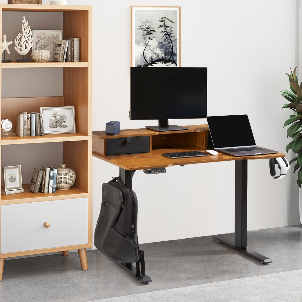 VEVOR Height-Adjustable Electric Desk, 120 x 60 cm Standing Desk, 0.72-1.1 m Adjustable with Memory Control, Double-Layered Large Computer Desk, 82 kg Load Capacity, Brown Office Desk, PC Table