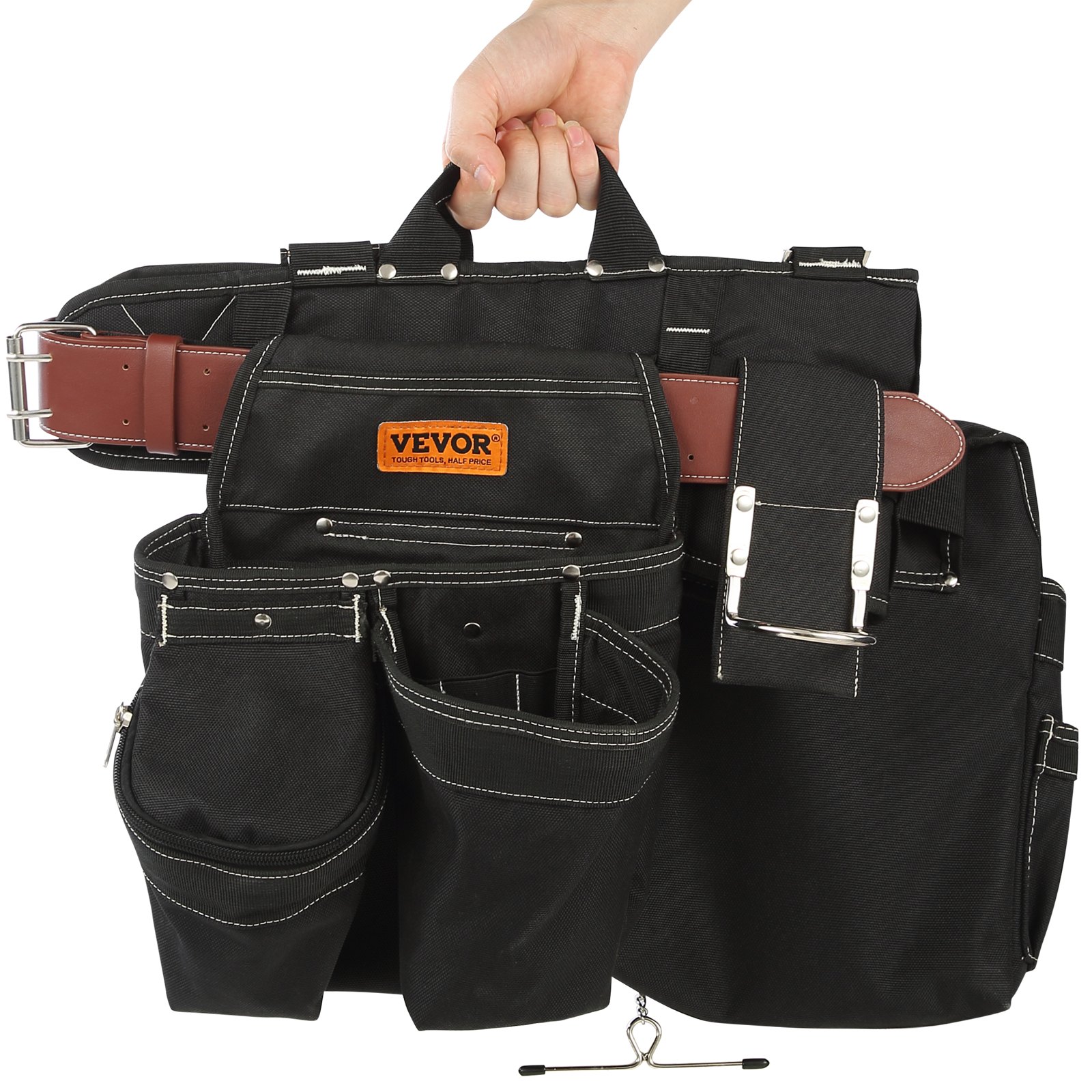 VEVOR Cintura porta attrezzi, 32 tasche, regolabile da 32 pollici a 54 pollici, Borsa porta attrezzi staccabile per elettricista, falegname, tuttofare, falegname, edilizia, corniciaio, Nero