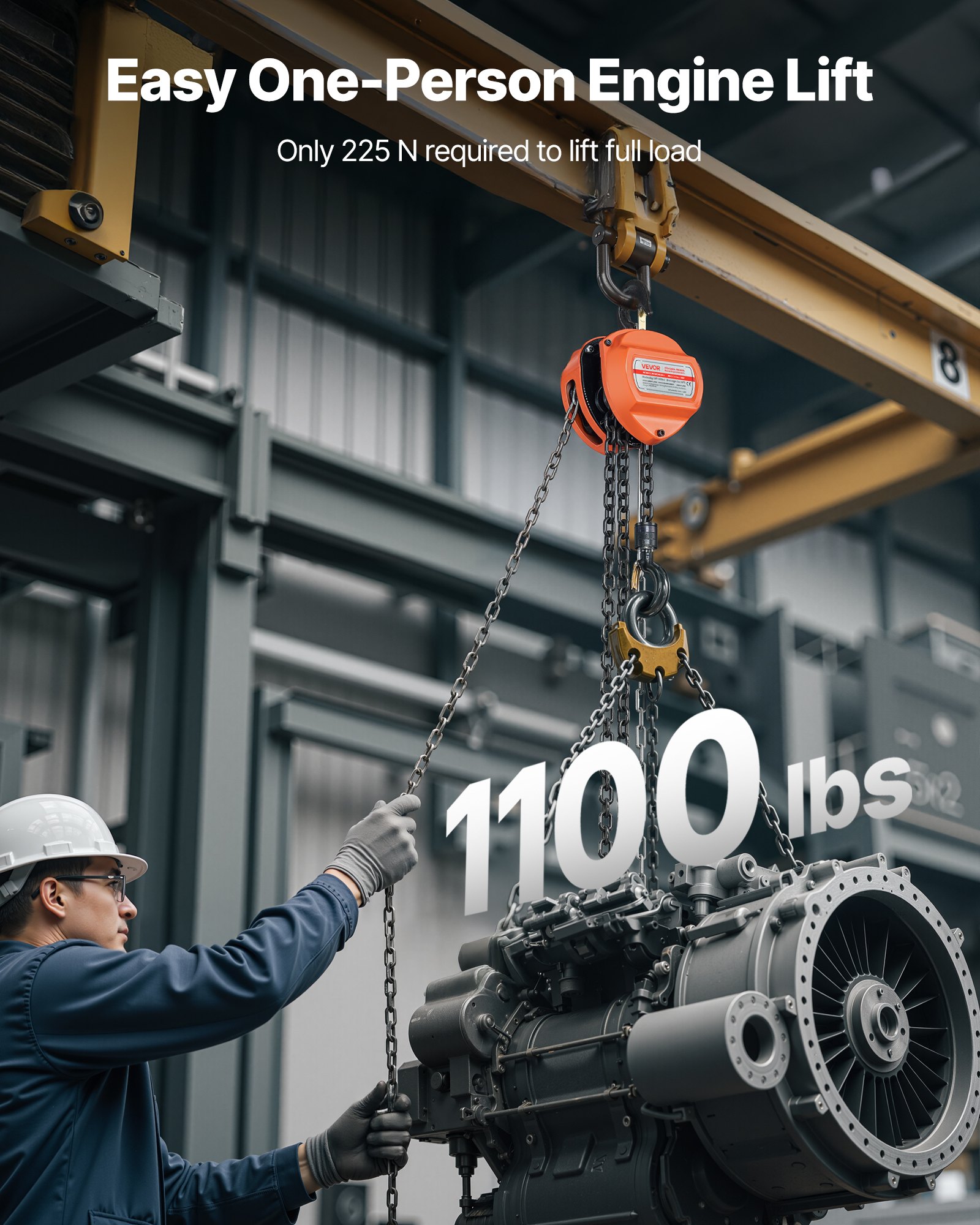 VEVOR Paranco a Catena Manuale, Capacità 0,5 T, con Catena Zincata G80 di Aggiornamento, Altezza di Sollevamento 3 m, Paranco a Puleggia per Macchinari Automobilistici da Magazzino, Arancione