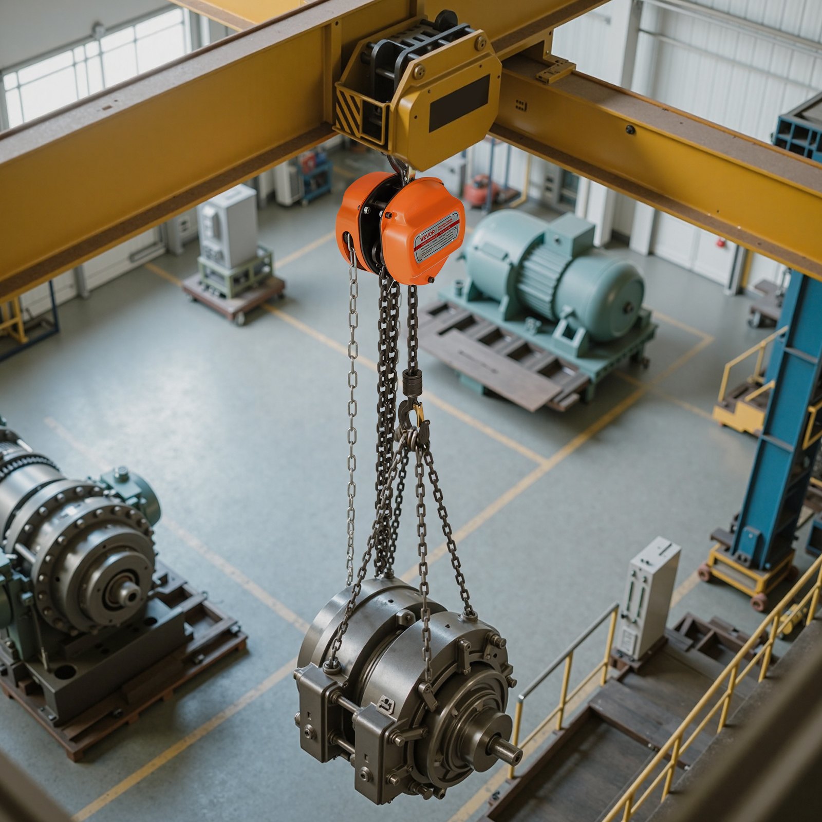 VEVOR Paranco a Catena Manuale, Capacità 1 T, con Catena Zincata G80 di Aggiornamento, Altezza di Sollevamento 3 m, Paranco a Puleggia per Macchinari Automobilistici da Magazzino, Arancione