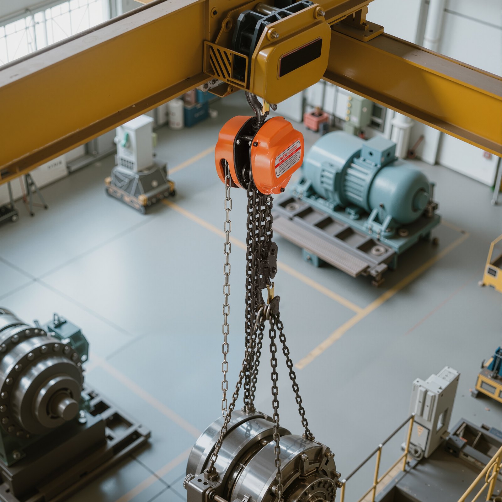 VEVOR Paranco a Catena Manuale, Capacità 2 T, con Catena Zincata G80 di Aggiornamento, Altezza di Sollevamento 3 m, Paranco a Puleggia per Macchinari Automobilistici da Magazzino, Arancione