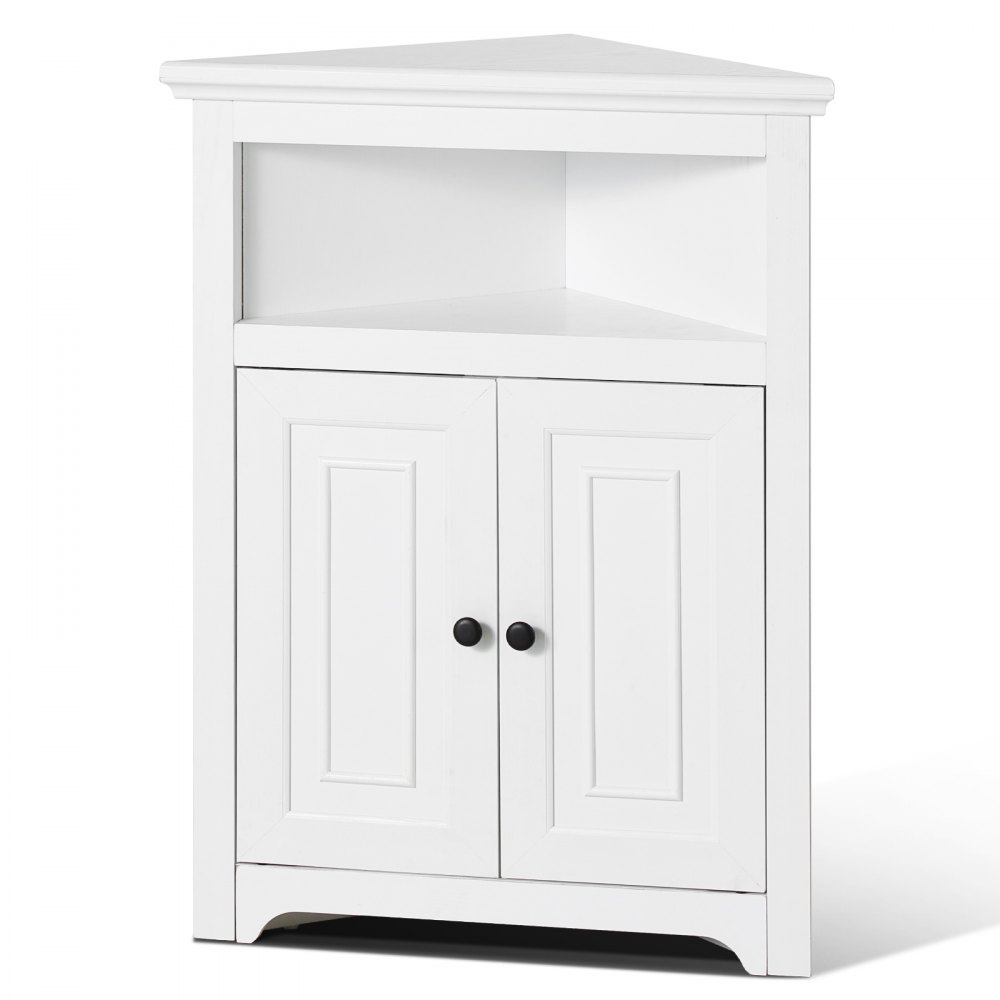VEVOR Mobiletto Angolare Portaoggetti Altezza 84,5cm Mobiletto da Casa in Legno con 2 Porte Ripiani Regolabili, Mobiletto Angolare Indipendente per Soggiorno, Cucina, Lavanderia, Bagno, bianco
