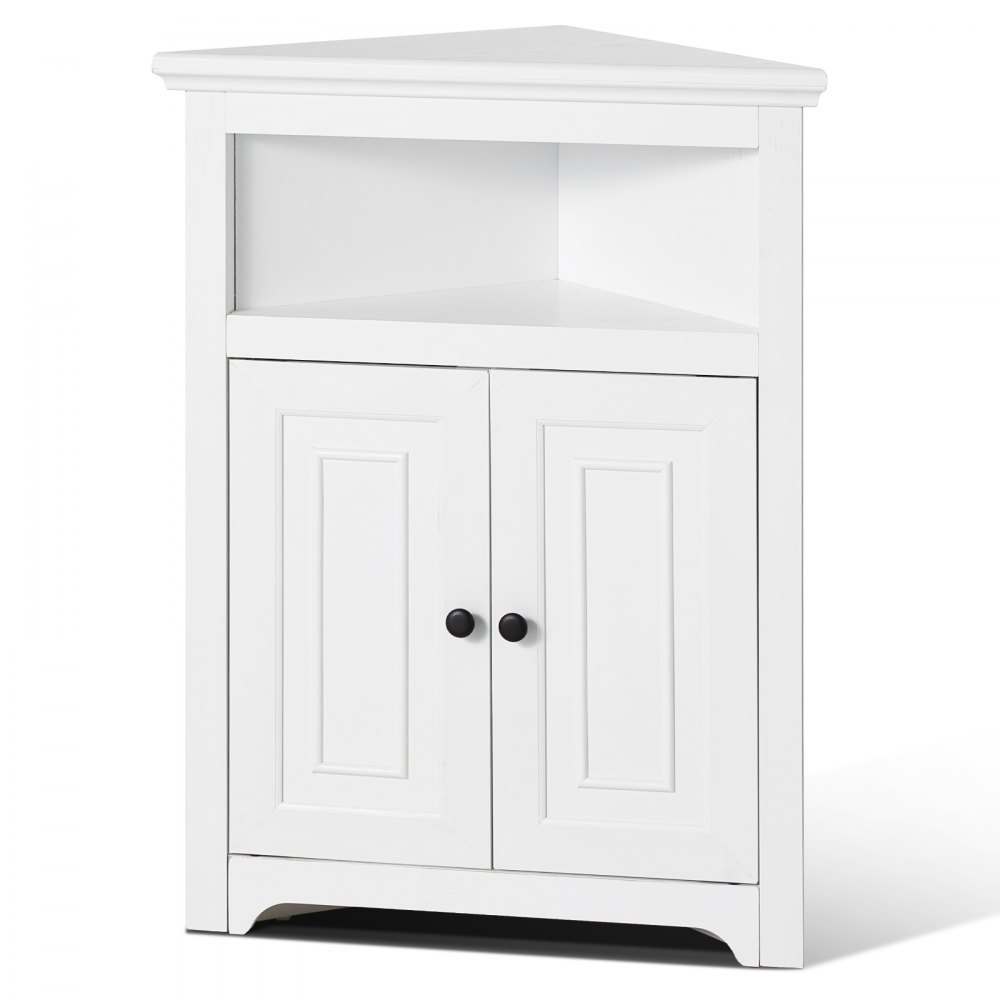 VEVOR Corner Cabinet Storage Cabinet with 3-Tier Shelves Multi-Purpose Cabinet (845 mm High) with 2 Wooden Doors and Adjustable Shelves, Freestanding Kitchen Cabinet for Living Room Laundry Room, White