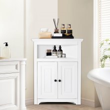 VEVOR Mobiletto Angolare Portaoggetti Altezza 84,5cm Mobiletto da Casa in Legno con 2 Porte Ripiani Regolabili, Mobiletto Angolare Indipendente per Soggiorno, Cucina, Lavanderia, Bagno, bianco