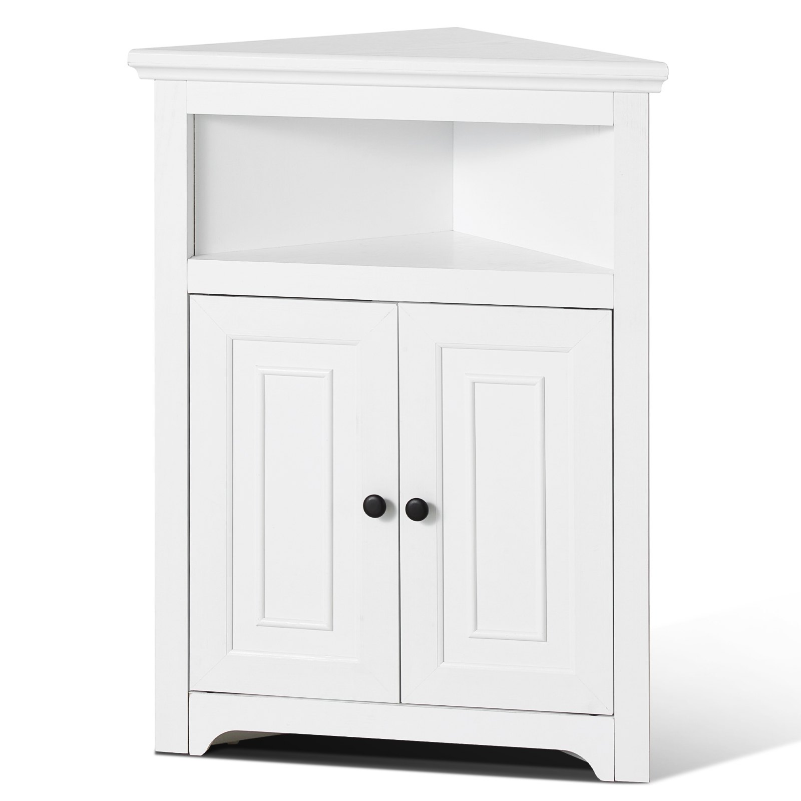 VEVOR Mobiletto Angolare Portaoggetti Altezza 84,5cm Mobiletto da Casa in Legno con 2 Porte Ripiani Regolabili, Mobiletto Angolare Indipendente per Soggiorno, Cucina, Lavanderia, Bagno, bianco