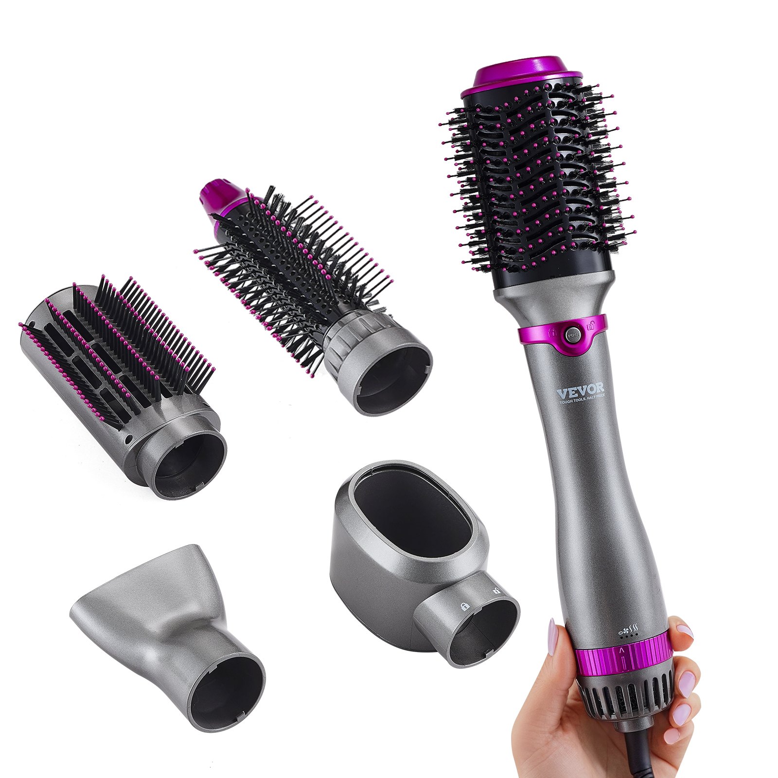 VEVOR Hair Air Styler Spazzola per Asciugacapelli, Spazzola Asciugacapelli Ionica con 3 Impostazioni Calore 3 Spazzole 2 Ugelli, per Styling Alta Velocità per Volumizzare, Lisciare e Arricciare
