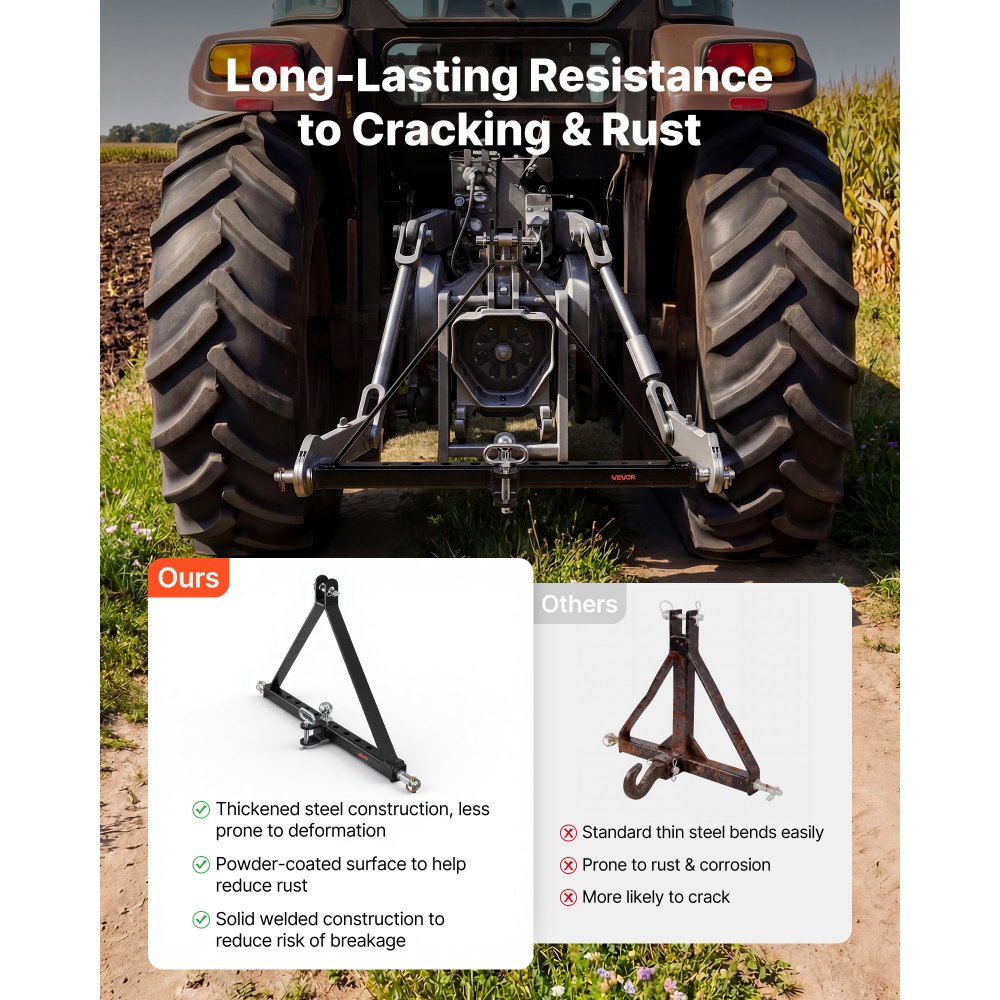 VEVOR Attacco per Rimorchio a 3 Punti con Sfera Perno, Attacco Triangolare in Acciaio Q235 Adattatore per Traino di Categoria 2 Compatibile con Kubota John Deere Massey Ferguson Yanmar da Giardino