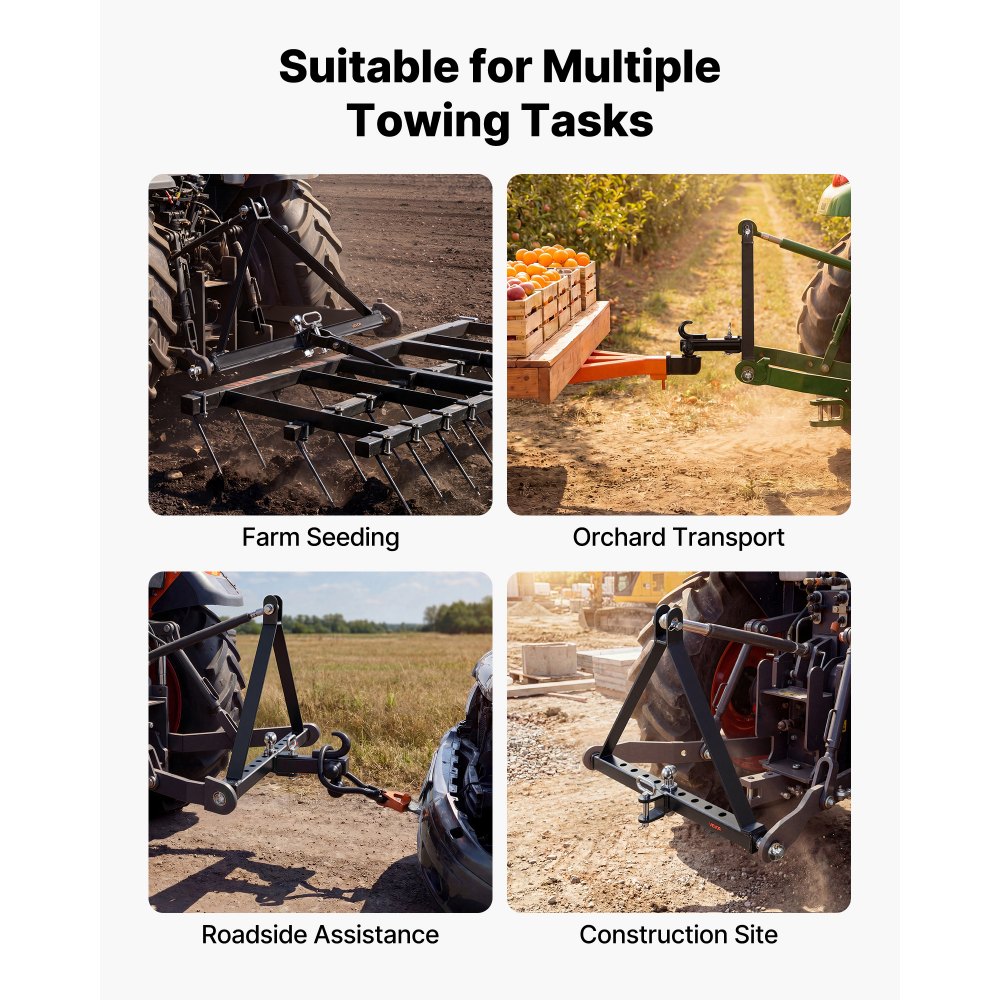 VEVOR Attacco per Rimorchio a 3 Punti con Sfera Perno, Attacco Triangolare in Acciaio Q235 Adattatore per Traino di Categoria 2 Compatibile con Kubota John Deere Massey Ferguson Yanmar da Giardino