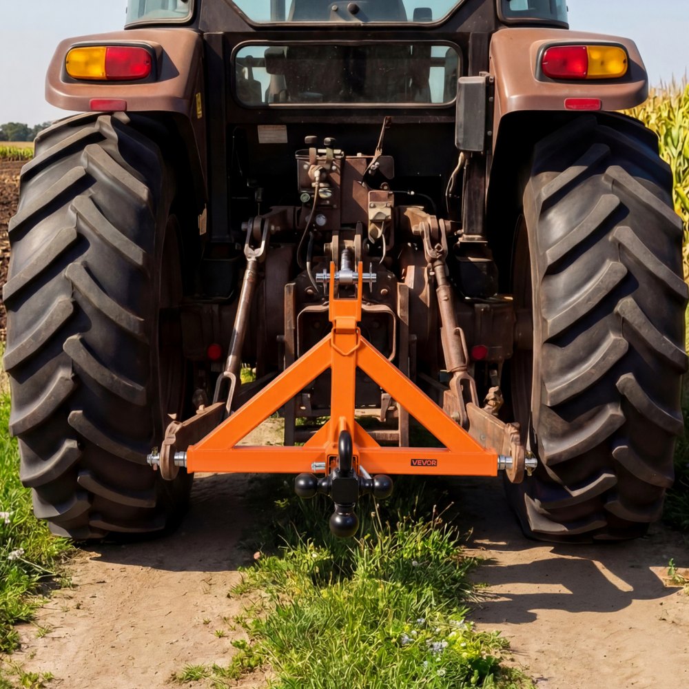 VEVOR Attacco per Rimorchio a 3 Punti con Ricevatore 50,8 mm, Attacco Triangolare con Gancio a 4 Vie con 3 Sfere per Trattore di Categoria 1, Compatibile con Kubota, Ford, John Deere, Massey Ferguson