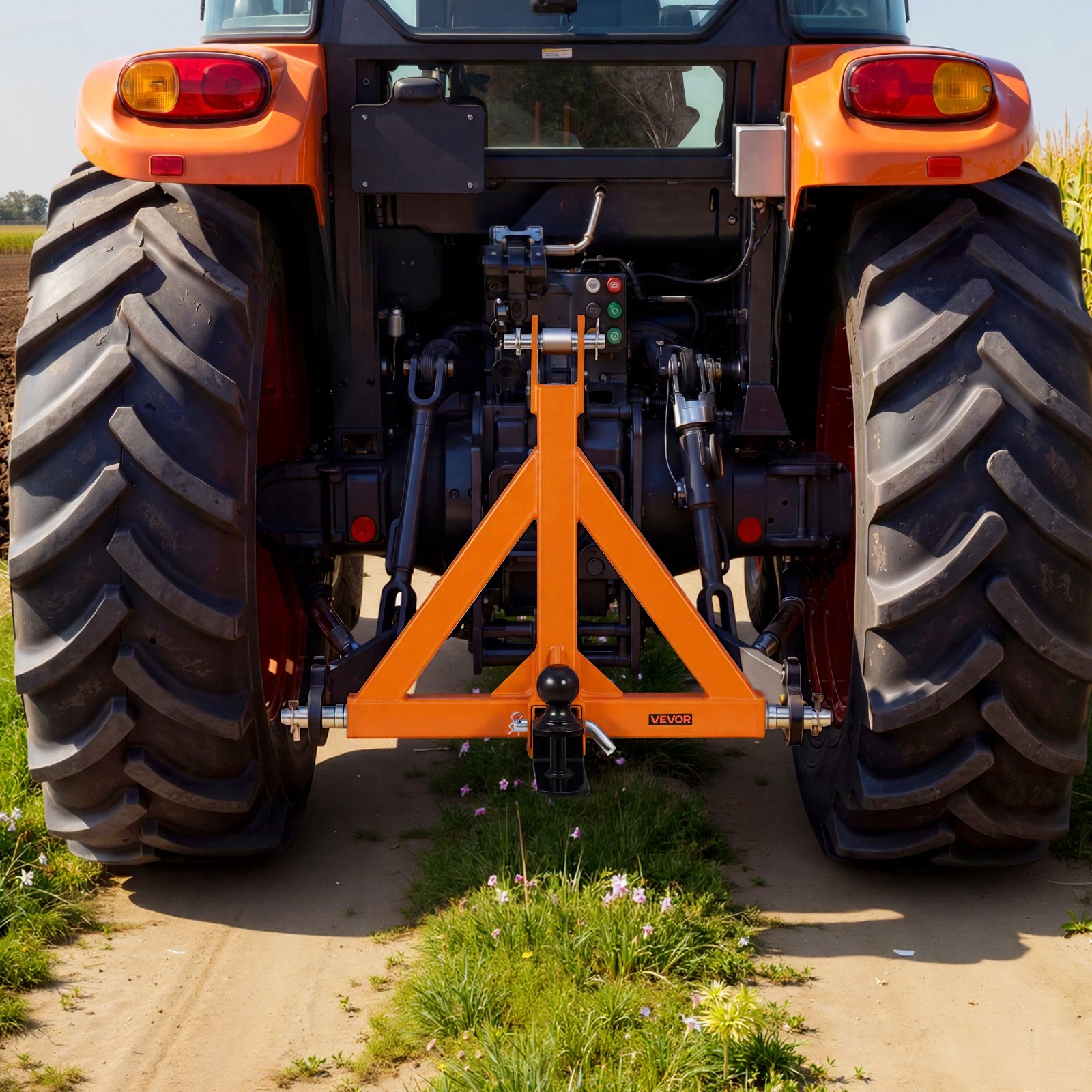 VEVOR Attacco per Rimorchio a 3 Punti con Ricevitore Standard da 50,8 mm, Attacco Triangolare con Sfera per Traino Trattore di Categoria 1, Compatibile con Kubota, Ford, John Deere, Massey Ferguson