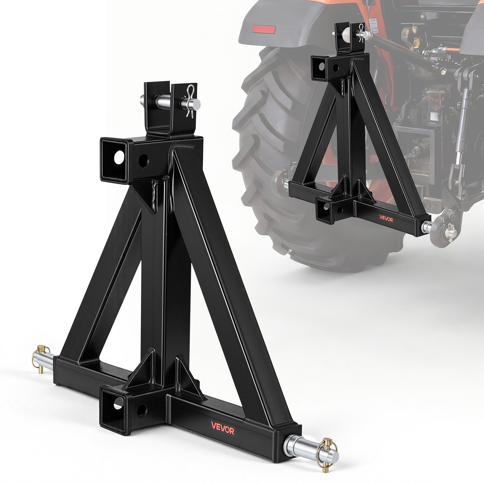 VEVOR Attacco per Rimorchio a 3 Punti con 2 Ricevitori, Attacco Triangolare per Traino da 50,8 mm, Adattatore per Traino di Categoria 1 Compatibile con Kubota John Deere Massey Ferguson Yanmar