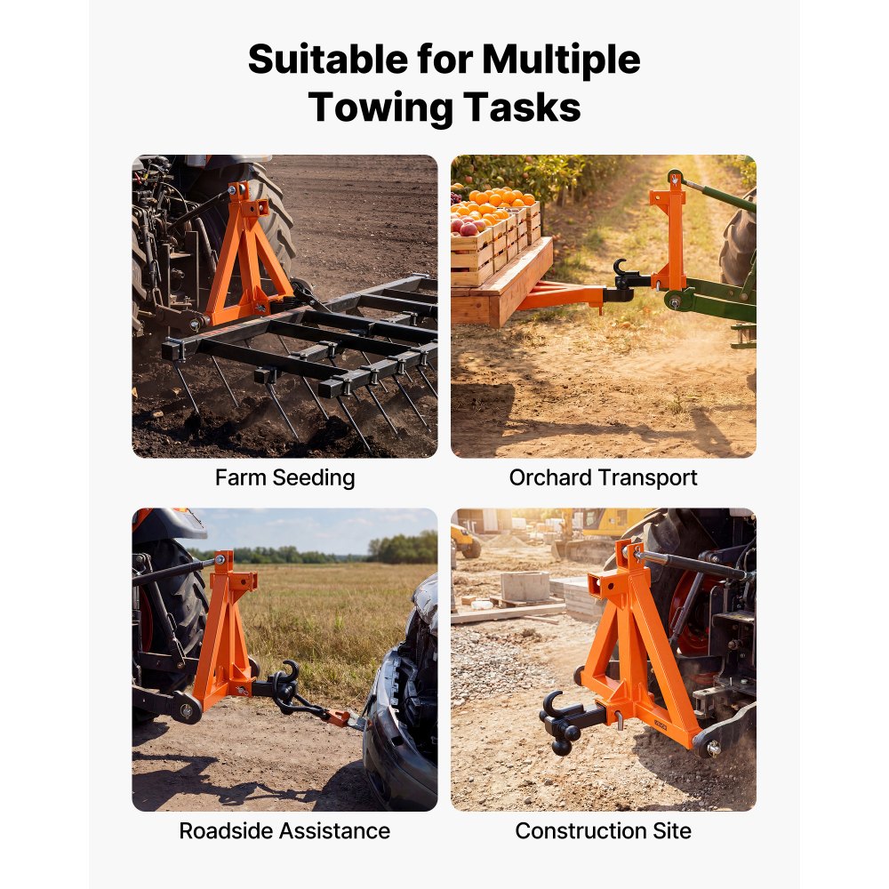 VEVOR Attacco per Rimorchio a 3 Punti con 2 Ricevitori, Attacco Triangolare 50,8 mm con 3 Sfere Gancio, Adattatore per Traino di Categoria 1 Compatibile con Kubota John Deere Massey Ferguson