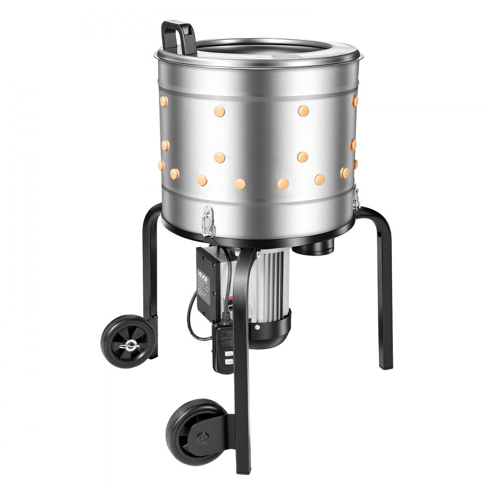 VEVOR Macchina Spiumatrice Spennatrice per Polli Galline Anatre Tamburo da 400 mm 500 W 230 giri/min, Spiumatrice con 114 Dita Morbide Ruote di Trasporto, Spennatrice per 1-2 Pulcini