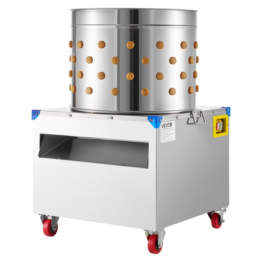 VEVOR Spiumatrice per Rimozione Piume di Pollo Tamburo da 500 mm 2 CV, con 106 Dita Morbide e Ruote di Trasporto, in Acciaio Inossidabile Capienza max. di 4 Pulcini