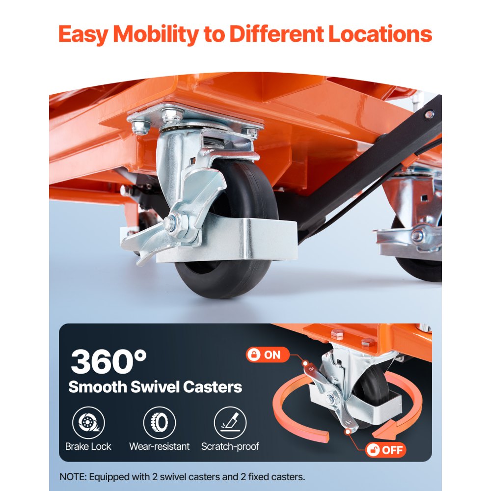 VEVOR Tavolo Elevatore Idraulico, Capacità 226,8 kg Carrello Elevatore a Doppia Forbice con 4 Ruote, Cuscinetto Antiscivolo, Altezza di Sollevamento 1200 mm per Movimentazione e Trasporto di Materiali