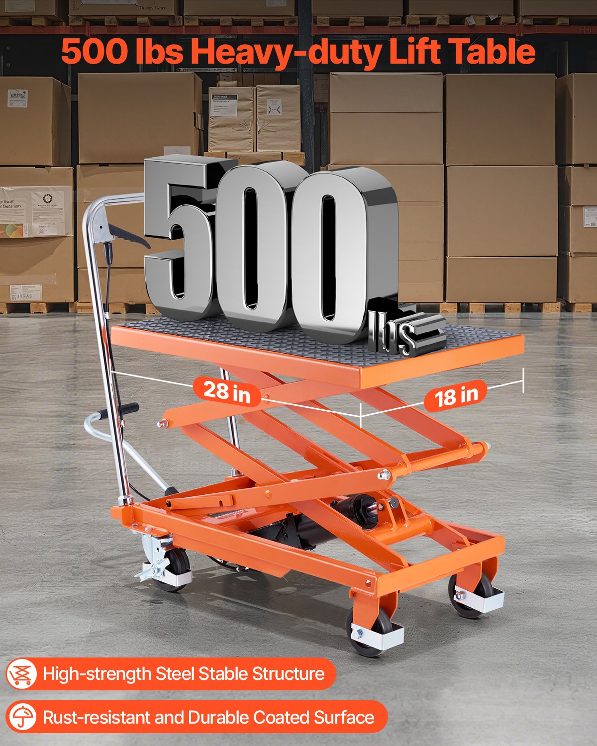 VEVOR Tavolo Elevatore Idraulico, Capacità 226,8 kg Carrello Elevatore a Doppia Forbice con 4 Ruote, Cuscinetto Antiscivolo, Altezza di Sollevamento 1200 mm per Movimentazione e Trasporto di Materiali