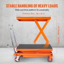 VEVOR Carrello Elevatore Idraulico, Capacità 350kg, Altezza di Sollevamento 350-1530 mm, Piattaforma Elevatore Manuale a Forbice Doppia con 4 Ruote Cuscinetto Antiscivolo, Carrello Idraulico a Forbice