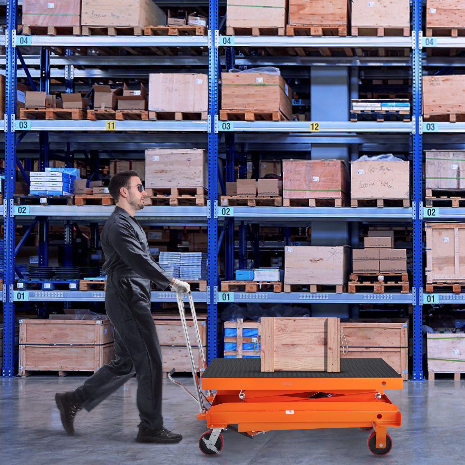 VEVOR Carrello elevatore idraulico, capacità 800kg, altezza di sollevamento 1,5 m, Tavolo elevatore manuale a doppia forbice con 4 ruote e cuscinetto antiscivolo, Carrello idraulico a forbice per