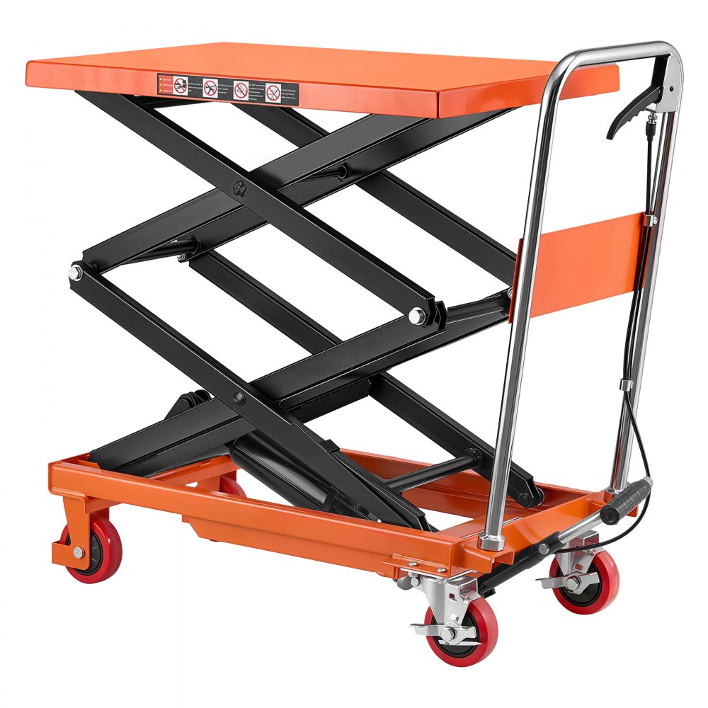 VEVOR Carrello Elevatore Idraulico a Pantografo, Portata Massima 150 kg, Altezza di Sollevamento 1260 mm, Doppia Forbice Manuale, 4 Ruote e Manico, in Acciaio Robusto, per Movimentazione Materiali