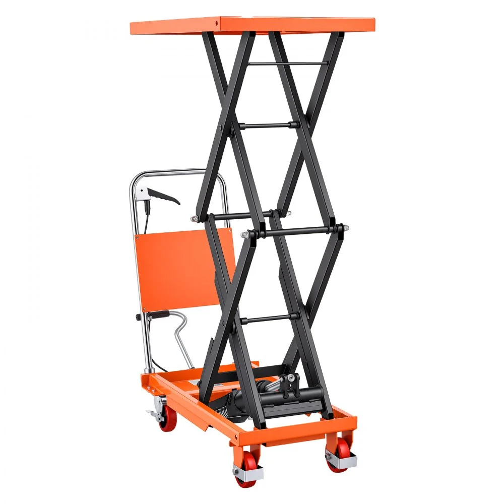 VEVOR Carrello Elevatore Idraulico a Pantografo, Portata Massima 226 kg, Altezza di Sollevamento 1260 mm, Doppia Forbice Manuale, 4 Ruote e Manico, in Acciaio Robusto, per Movimentazione Materiali