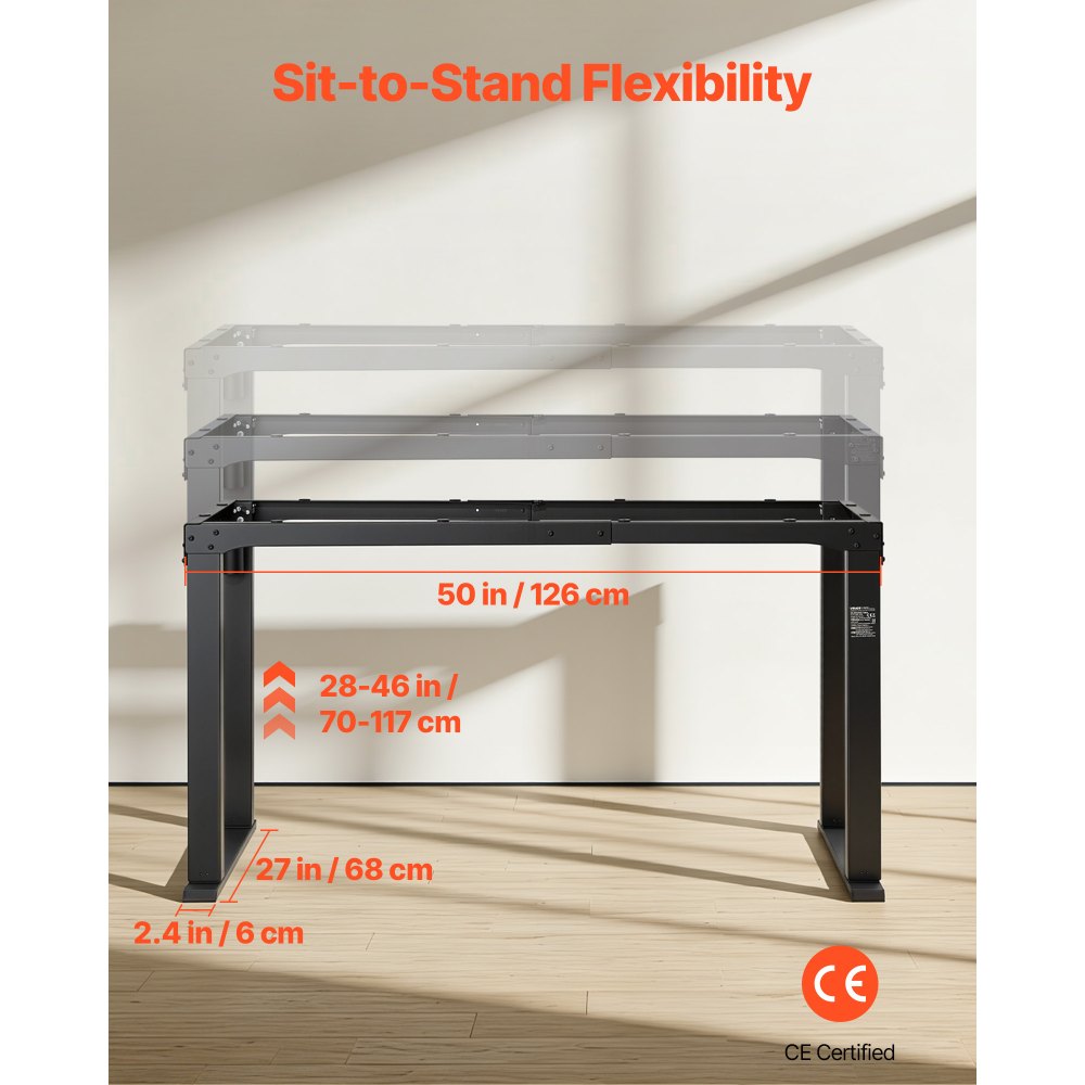 VEVOR Struttura Scrivania Regolabile in Altezza Elettrica con 4 Gambe, Telaio da Tavolo con Doppio Motore, Altezza 70-117 cm con Memoria a 4 Livelli, Lunghezza Fissa, da Seduto a in Piedi, per Ufficio