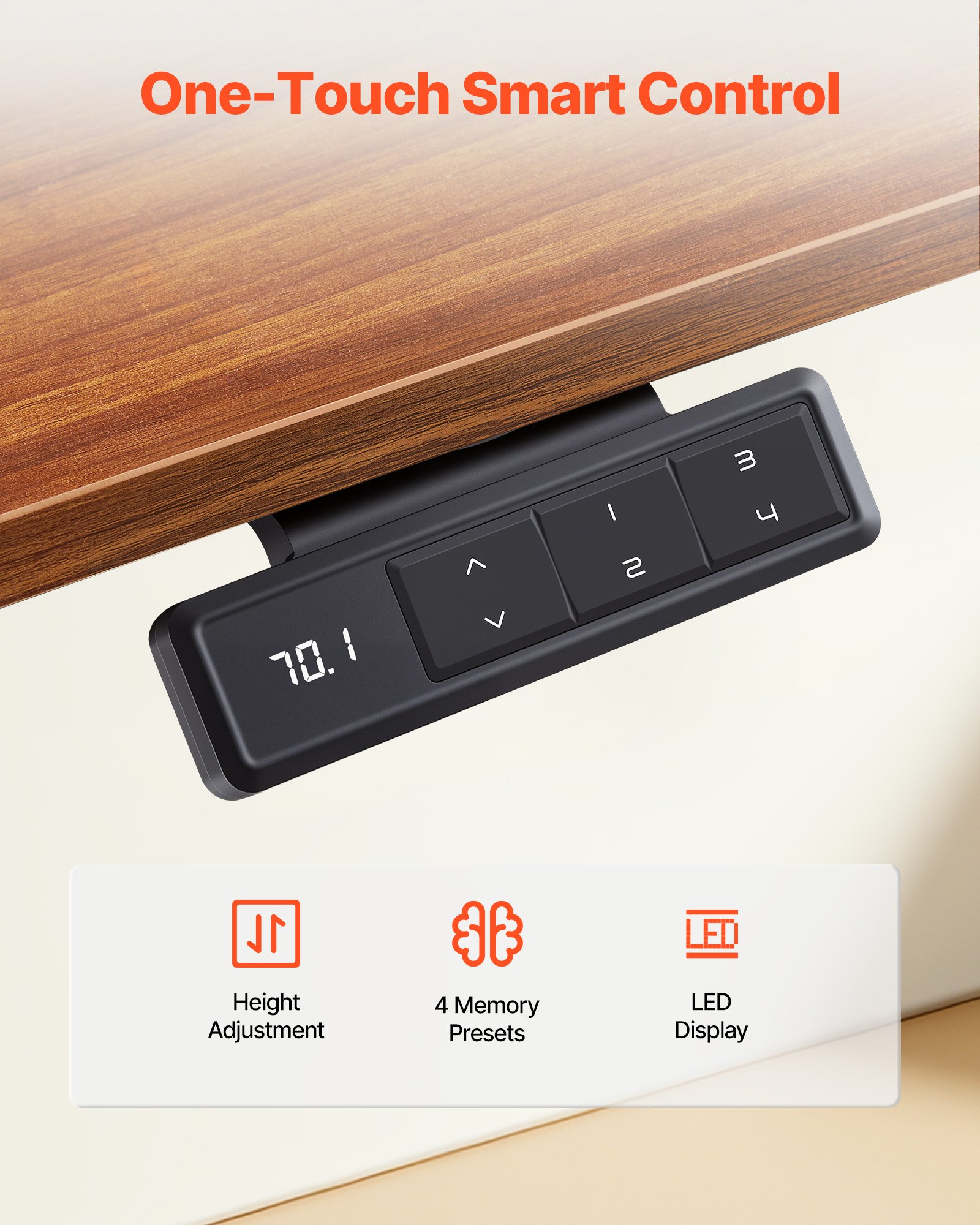 VEVOR Struttura Scrivania Regolabile in Altezza Elettrica con 4 Gambe, Telaio da Tavolo con Doppio Motore, Altezza 70-117 cm con Memoria a 4 Livelli, Lunghezza Fissa, da Seduto a in Piedi, per Ufficio