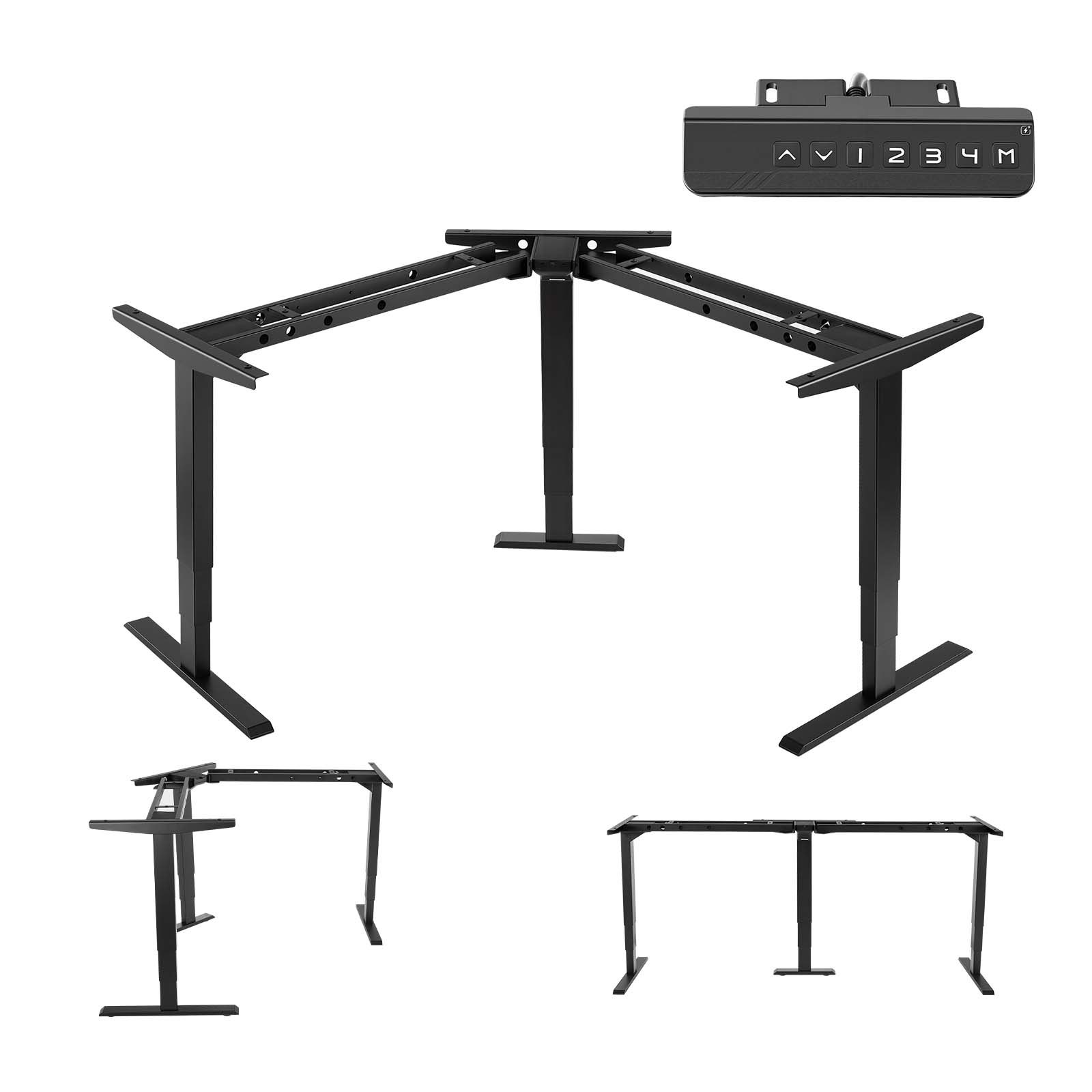 VEVOR Struttura Scrivania Angolare Regolabile in Altezza Elettrica con Triplo Motore, Telaio da Tavolo a 3 Gambe, Altezza 60-125 cm con Memoria a 4 Livelli, da Seduto a in Piedi, per Ufficio e Casa