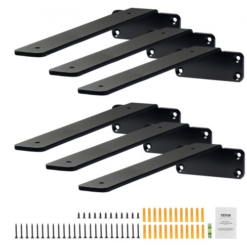 VEVOR Staffa per Mensola, 261 x 100 x 45 mm, Mensola Sospese Carichi Pesanti, Staffa per Mensola a L, Opaca Spessa 5 mm, Staffe Mensola in Acciaio con Capacità di Carico di 72,6 kg, Nero, 6 Pezzi