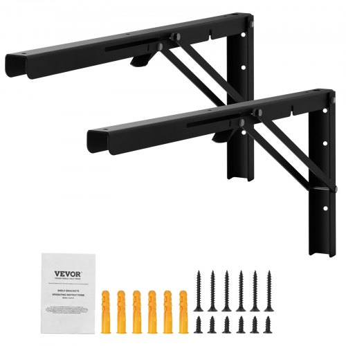 VEVOR Staffa per Mensola Pieghevole, 613 mm, 2 Pezzi, Mensola Sospesa Carichi Pesanti, Staffe Mensole, Staffa Mensola a L, Opaca Spessa 5 mm, Staffe per Mensola in Acciaio Carico di 136,1 kg, Nero