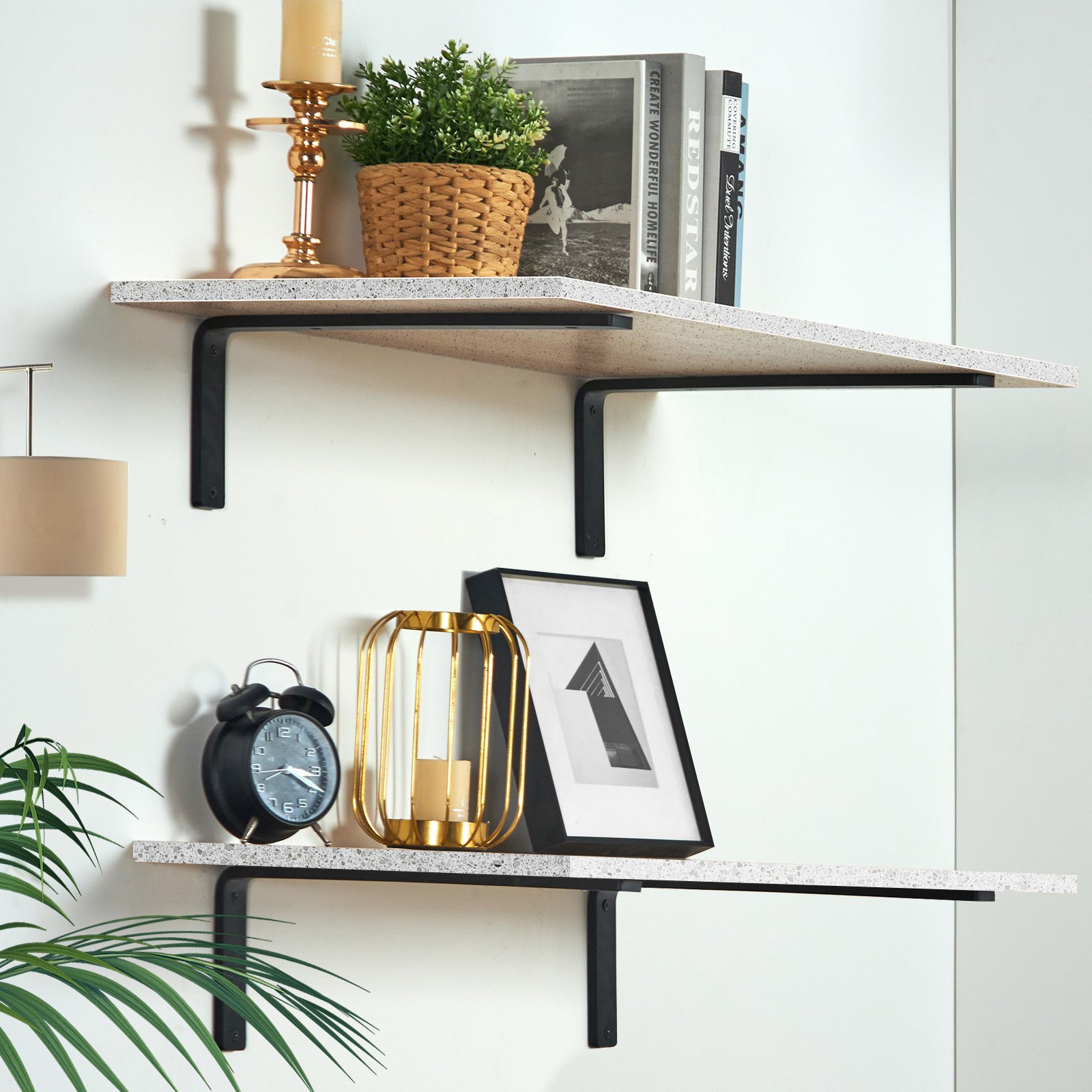 VEVOR shelf bracket, 410 x 155 x 35 mm, 4 pieces, robust floating shelf supports, brackets for shelves, 10 mm thick matte black L-shaped shelf bracket, steel shelf bracket with a 72.6 kg load capacity