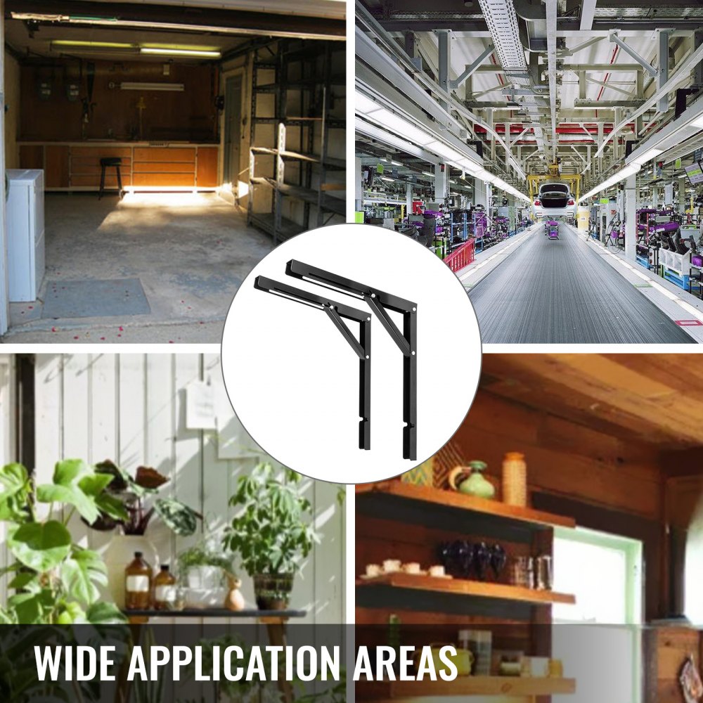 VEVOR Staffe per Mensole Pieghevoli 24 Pollici Confezione 2 Staffe Pieghevoli per Impieghi Gravosi Staffe per Mensole Pieghevoli, Staffe per Banco da Lavoro a Parete Flottanti in Acciaio Triangolari