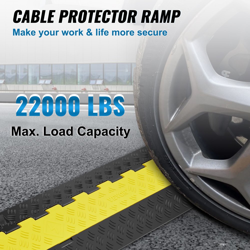 VEVOR Passacavo TPU TPR per Protezione dei Cavi Tubi a Pavimento 2 Canali 5 pz 3,05 x 2,79 cm, Rampa Passacavo Modulare a Pavimento per Cavi Impermeabile Carico Max. 10000kg, Rampa Stradale 2 Canali 91,8x25x4.3 cm
