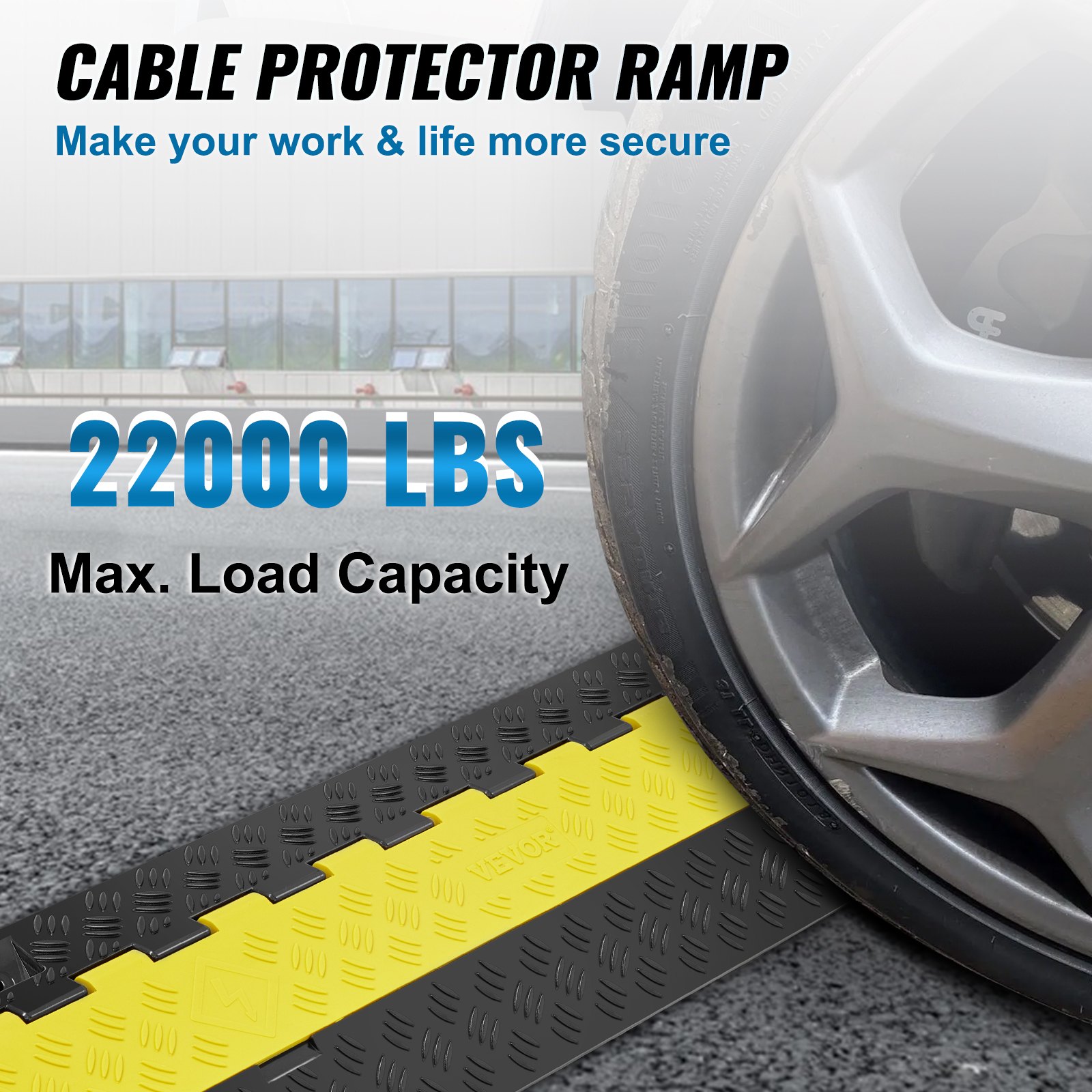 VEVOR Passacavo TPU TPR per Protezione dei Cavi Tubi a Pavimento 2 Canali 5 pz 3,05 x 2,79 cm, Rampa Passacavo Modulare a Pavimento per Cavi Impermeabile Carico Max. 10000kg, Rampa Stradale 2 Canali 91,8x25x4.3 cm