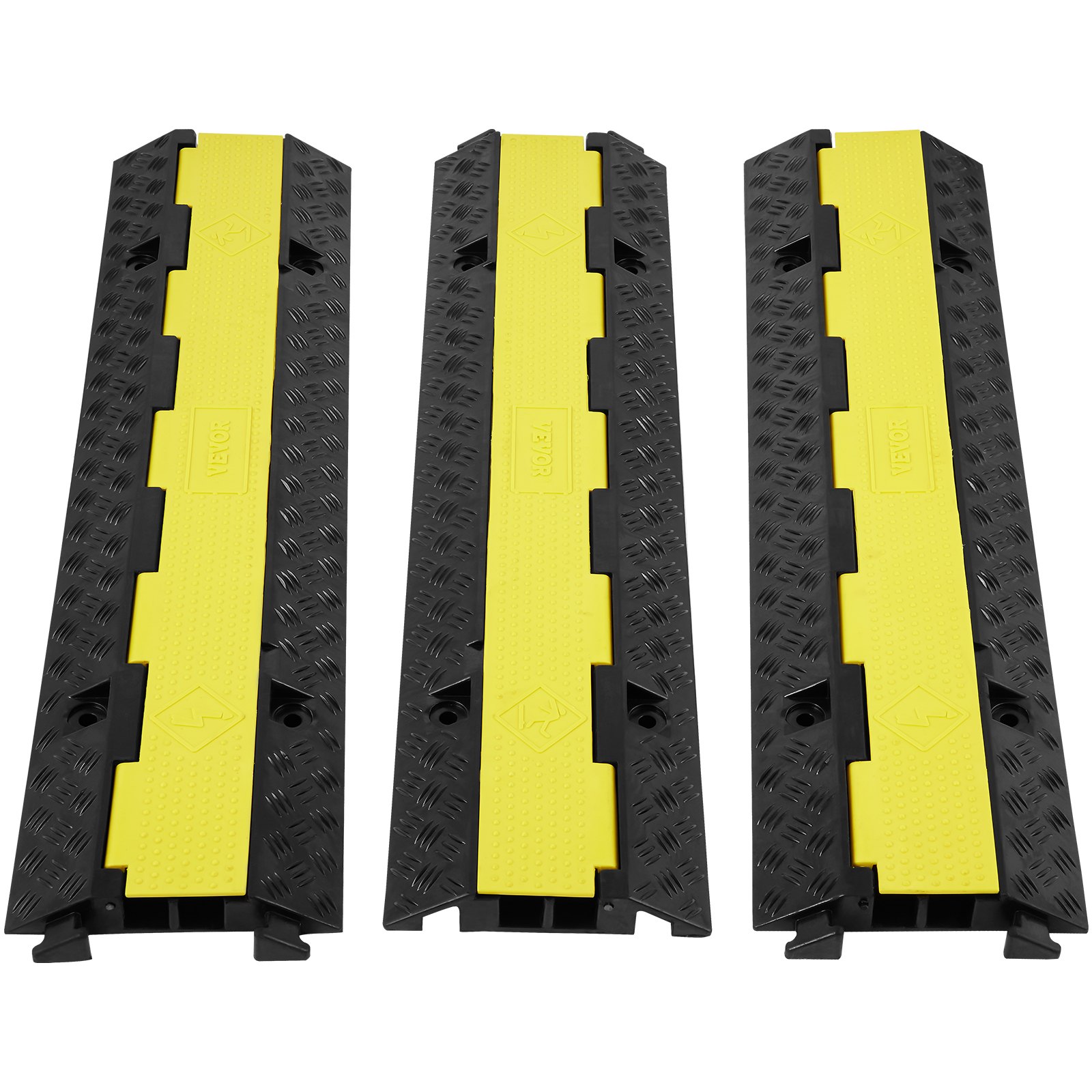 VEVOR Canalina Passacavi Elettriche Pedane Passacavo in Gomma per Protezione dei Cavi Tubi a Pavimento 3 Pezzi 2 Canali 3 x 3 cm Rampa Passacavo 98x24x4,5 cm