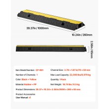 VEVOR Rampa di Protezione per Cavi, Capacità di 9979 kg / Asse, 1 Canale di Copertura per Tubo Flessibile in Gomma 70 x 50 mm, Dosso Rallentatore con Coperchio Superiore Apribile, 1 Confezione