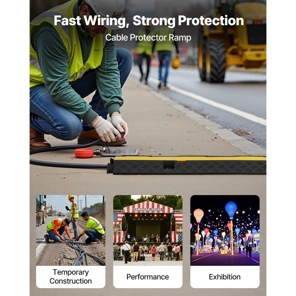 VEVOR Rampa di Protezione per Cavi, Capacità di 9979 kg /Asse, Tubo Flessibile in Gomma a 2 Canali, Canale da 32 x 31 mm, Dosso Rallentatore con Coperchio Superiore Apribile, 1 Confezione