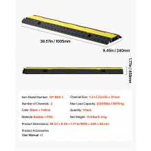 VEVOR Rampa di Protezione per Cavi, Capacità di 9979 kg /Asse, Tubo Flessibile in Gomma a 2 Canali, Canale da 32 x 31 mm, Dosso Rallentatore con Coperchio Superiore Apribile, 1 Confezione