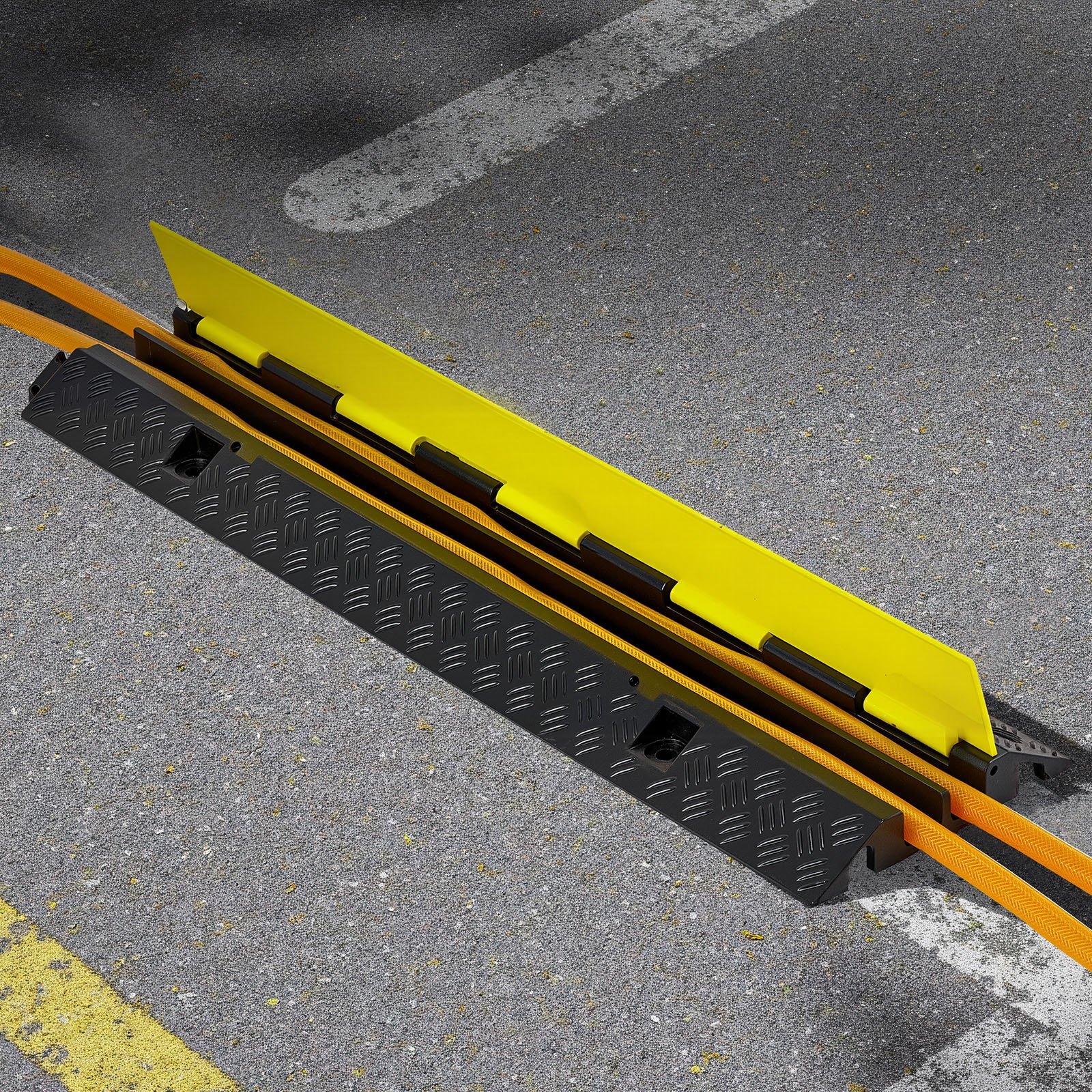 VEVOR Rampa di Protezione per Cavi, Capacità di 9979 kg /Asse, Tubo Flessibile in Gomma a 2 Canali, Canale da 32 x 31 mm, Dosso Rallentatore con Coperchio Superiore Apribile, 1 Confezione