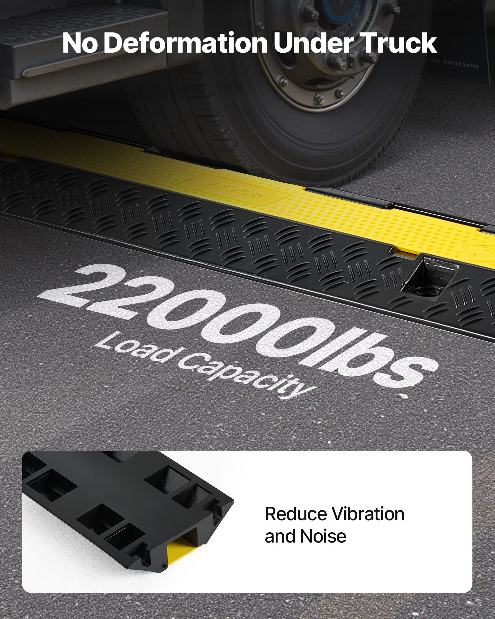 VEVOR Cable Protector Ramp, 9,979 kg/axle Capacity, 2 Channel Heavy Duty Rubber Cord Hose Wire Cover, 32 x 31 mm Channel, Traffic Speed Bump with Flip-Open Top Cover, for Indoor Outdoor Use, 1 Pack