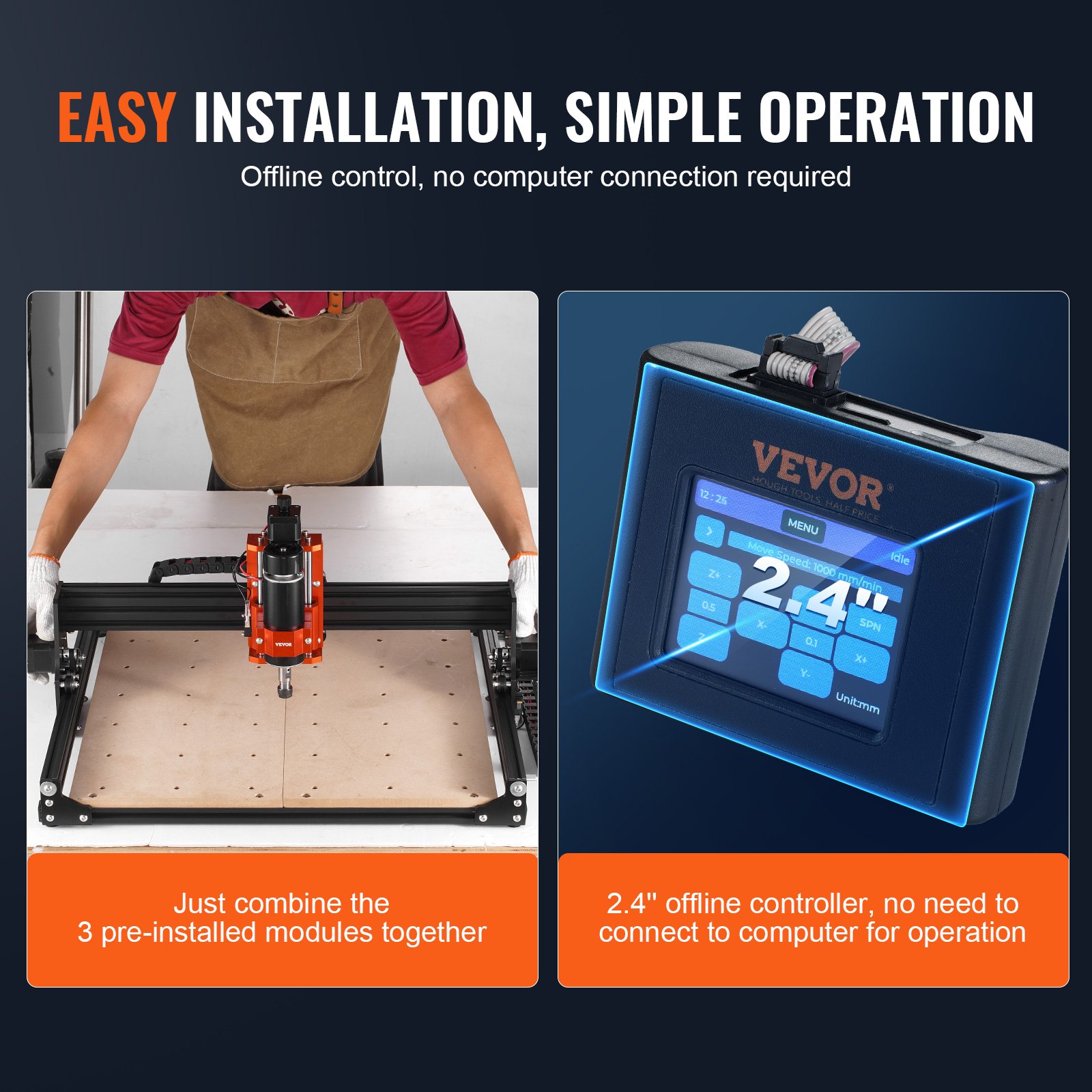 VEVOR CNC Router Macchina, 300 W, 3 Assi GRBL Controllo Kit per Fresatura e Incisione su Legno, 400 x 400 x 60 mm Area di Lavoro 1200 giri/min, Router Macchina per Legno Acrilico Schiuma Plastica