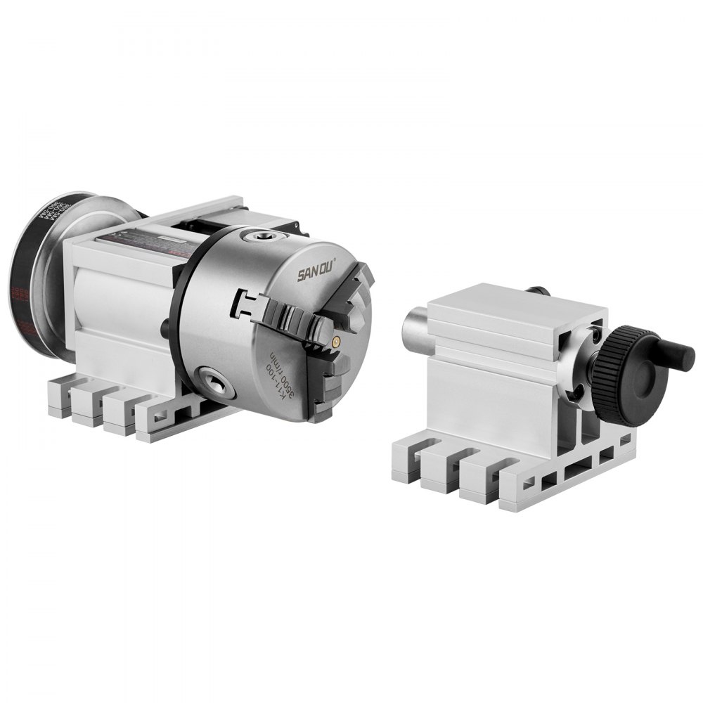 VEVOR Testa Divisoria, Mandrino a 3 Griffe K11-100mm, Divisore 3 Griffe Fresatrice CNC Asse di Rotazione 4° Asse Testa Indicizzatrice, Altezza Centrale 65mm Contropunta MT2 Rapporto Trasmissione 6:1