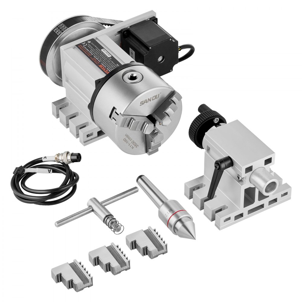 VEVOR Testa Divisoria, Mandrino a 3 Griffe K11-100mm, Divisore 3 Griffe Fresatrice CNC Asse di Rotazione 4° Asse Testa Indicizzatrice, Altezza Centrale 65mm Contropunta MT2 Rapporto Trasmissione 6:1