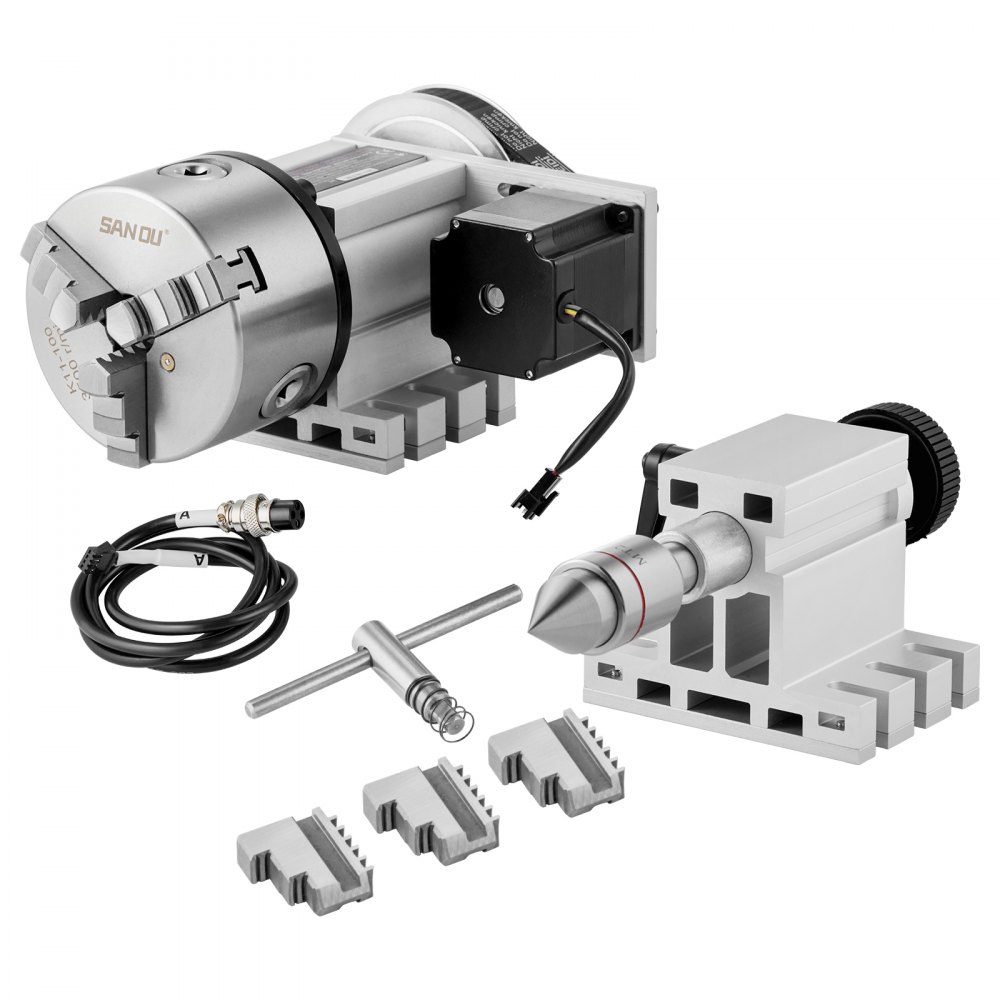 VEVOR Testa Divisoria, Mandrino a 3 Griffe K11-100mm, Divisore 3 Griffe Fresatrice CNC Asse di Rotazione 4° Asse Testa Indicizzatrice, Altezza Centrale 65mm Contropunta MT2 Rapporto Trasmissione 6:1