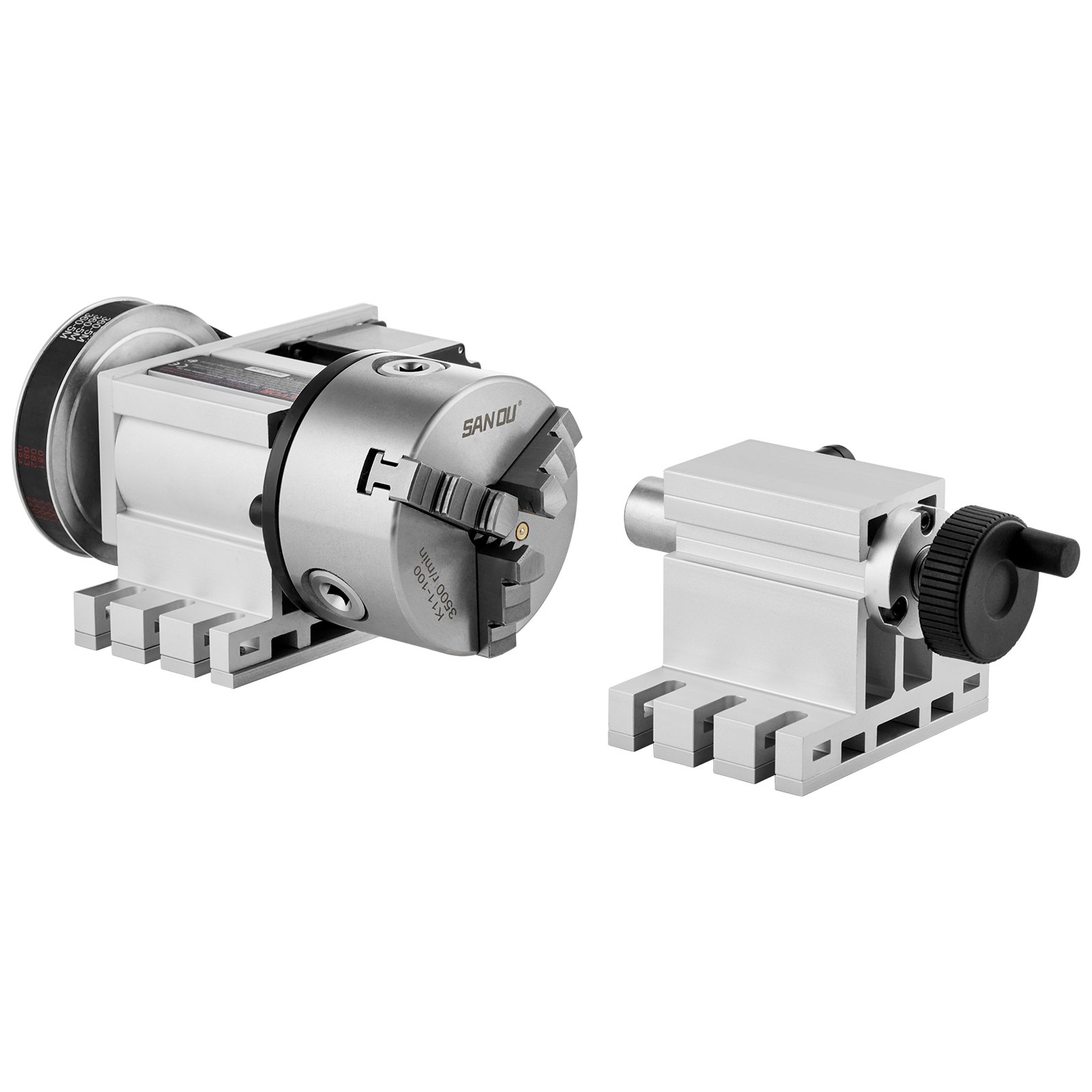 VEVOR Testa Divisoria, Mandrino a 3 Griffe K11-100mm, Divisore 3 Griffe Fresatrice CNC Asse di Rotazione 4° Asse Testa Indicizzatrice, Altezza Centrale 65mm Contropunta MT2 Rapporto Trasmissione 6:1