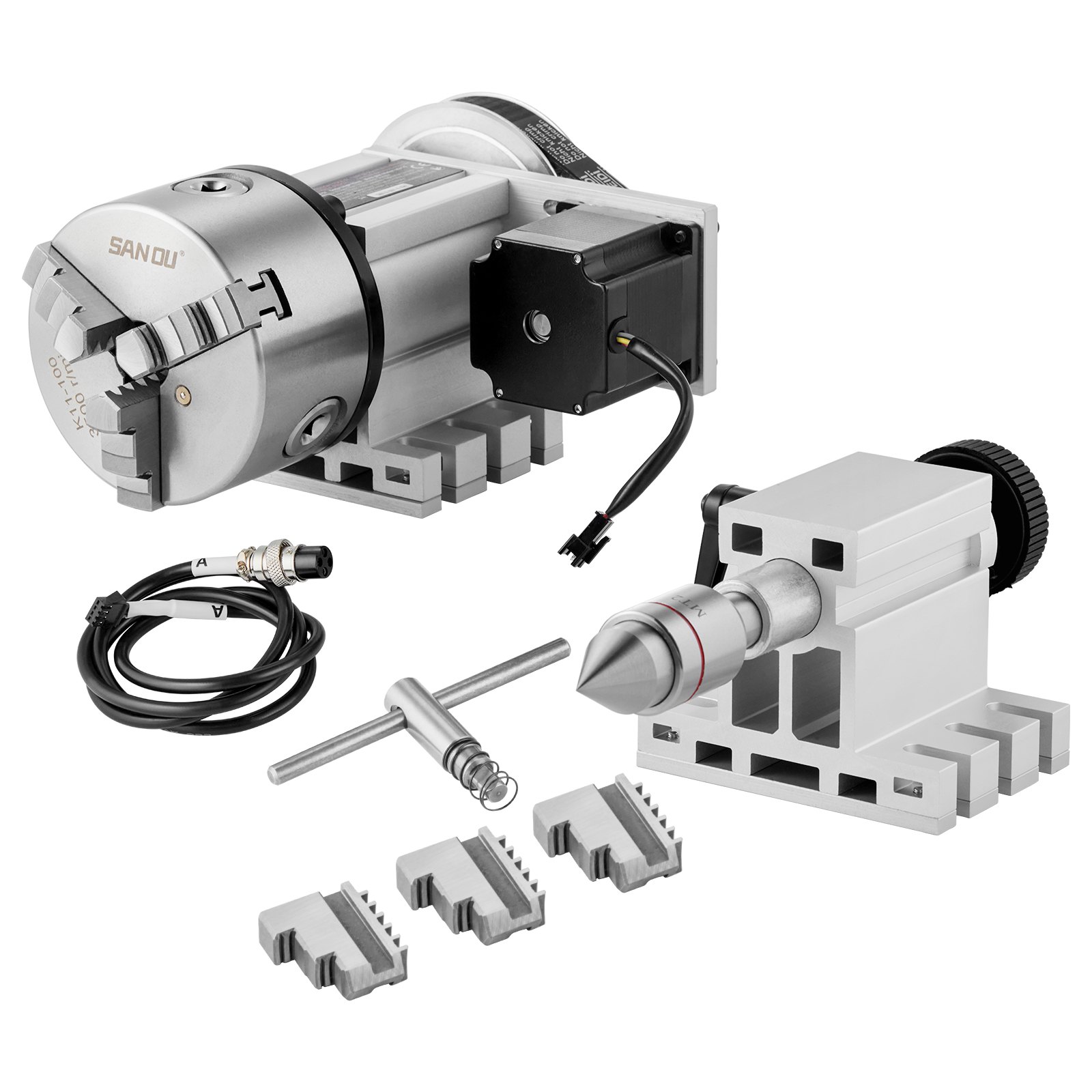 VEVOR Testa Divisoria, Mandrino a 3 Griffe K11-100mm, Divisore 3 Griffe Fresatrice CNC Asse di Rotazione 4° Asse Testa Indicizzatrice, Altezza Centrale 65mm Contropunta MT2 Rapporto Trasmissione 6:1